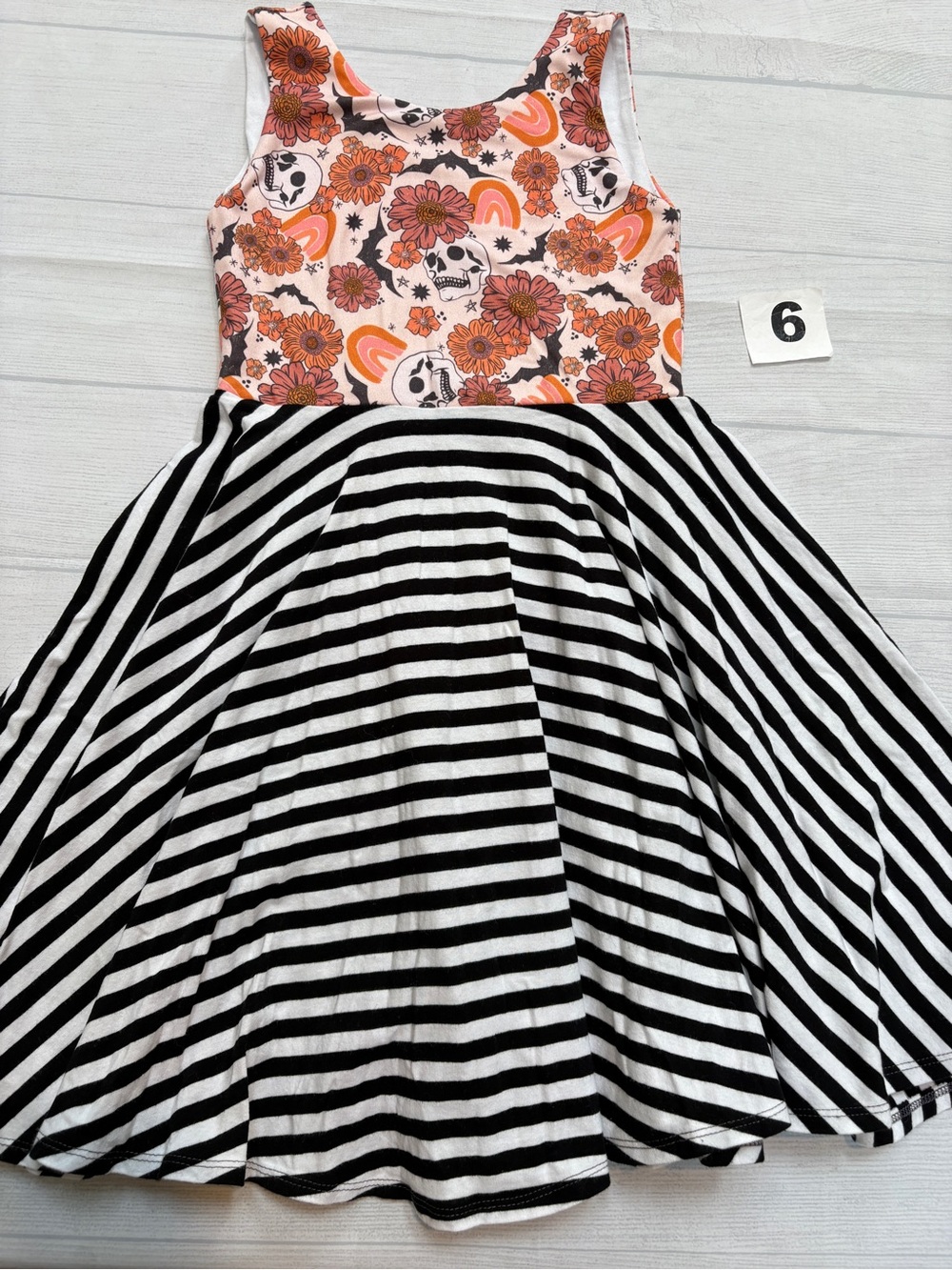 Malia + Kai Floral & Skull Tank Dress with Black and White Striped Skirt